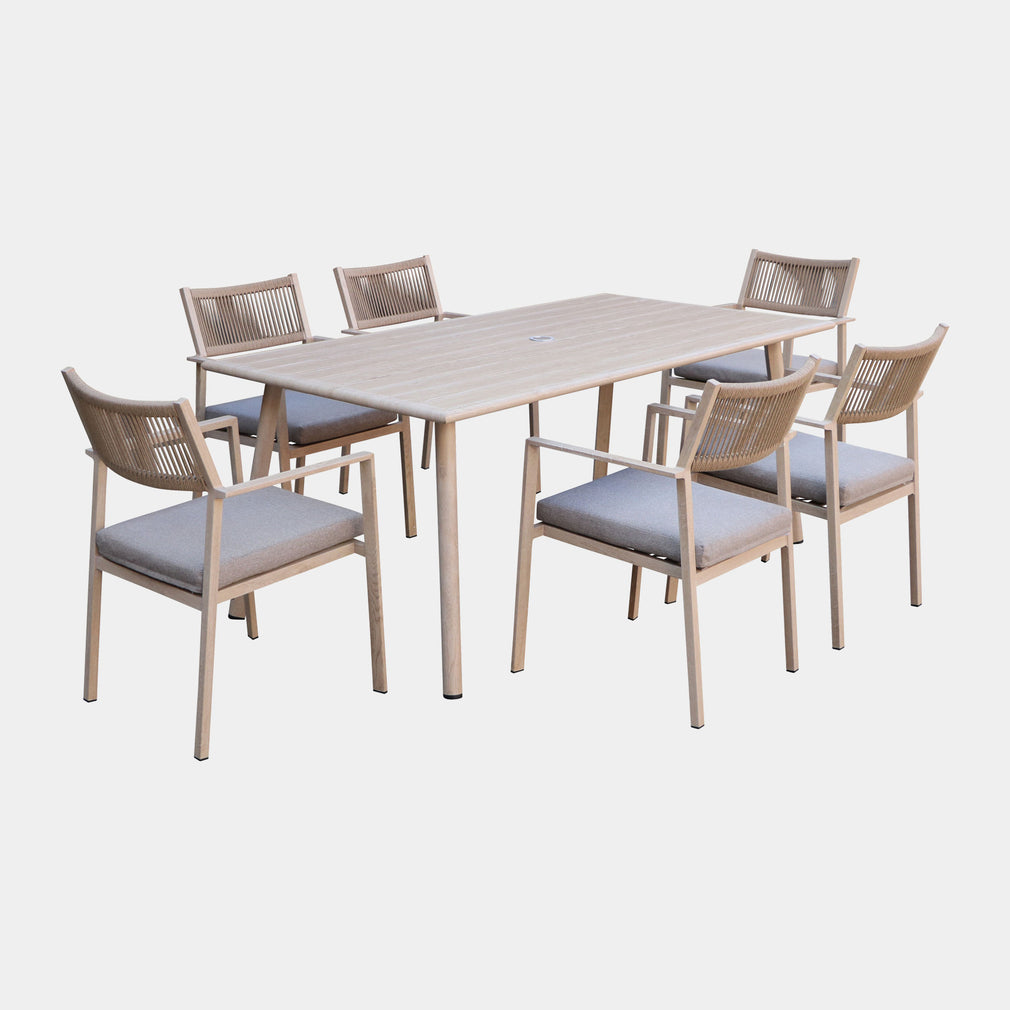 Hawaii - 6 Seat Garden Dining Set, Aluminium & Rope Effect Weave