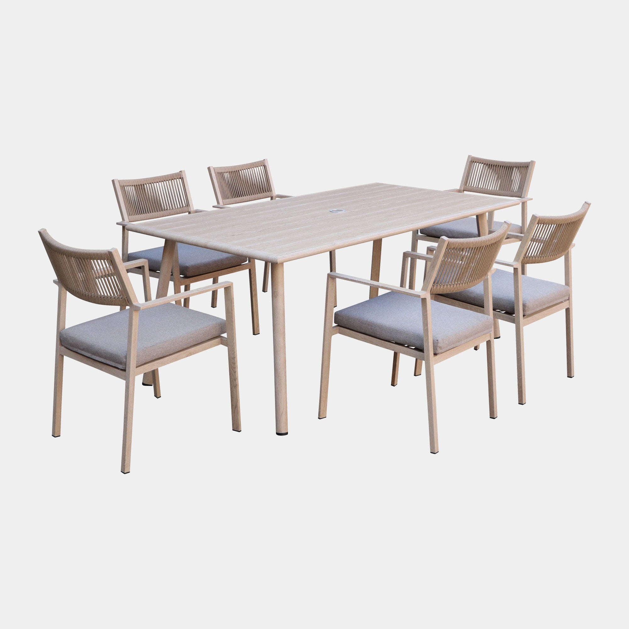 Hawaii - 6 Seat Garden Dining Set, Aluminium & Rope Effect Weave