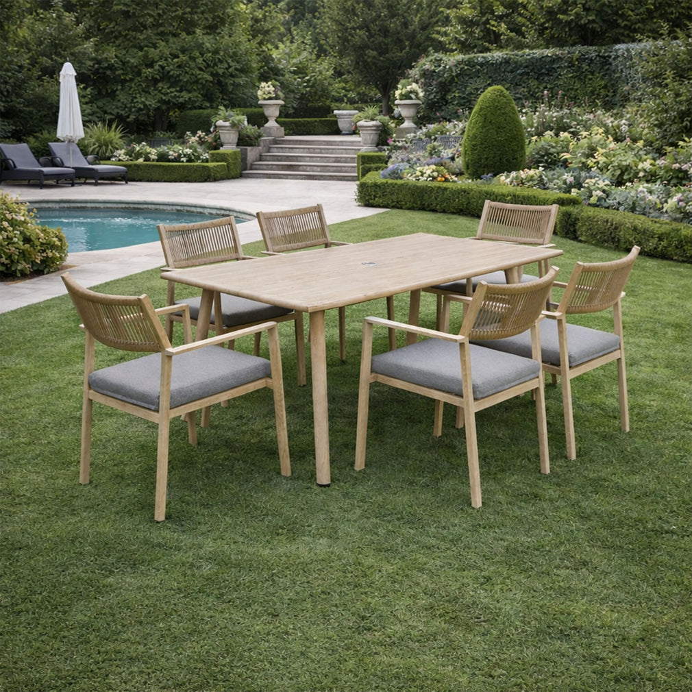 Hawaii - 6 Seat Garden Dining Set, Aluminium & Rope Effect Weave