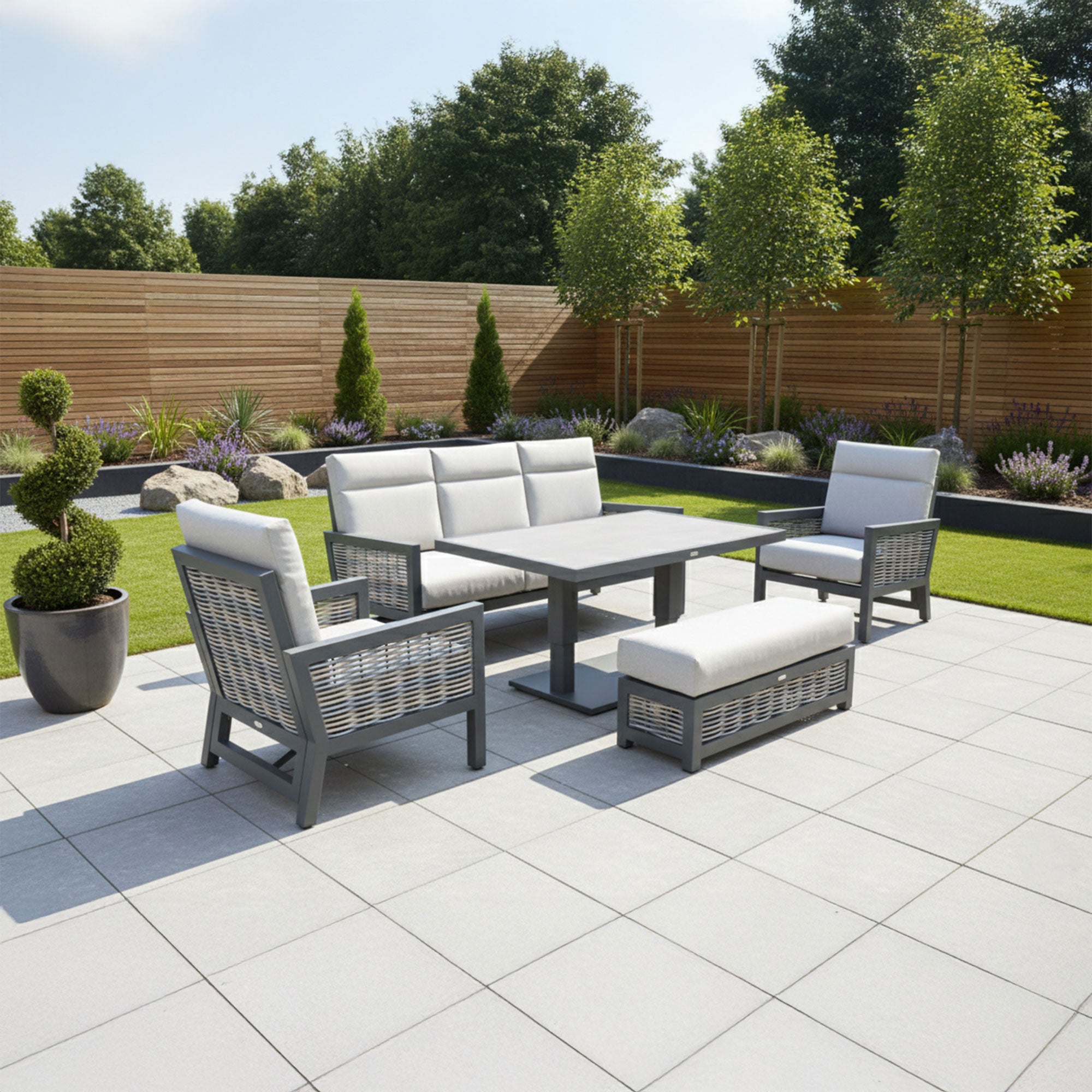 Key Largo - 3 Seat Garden Sofa Set With Rising Table, Aluminium