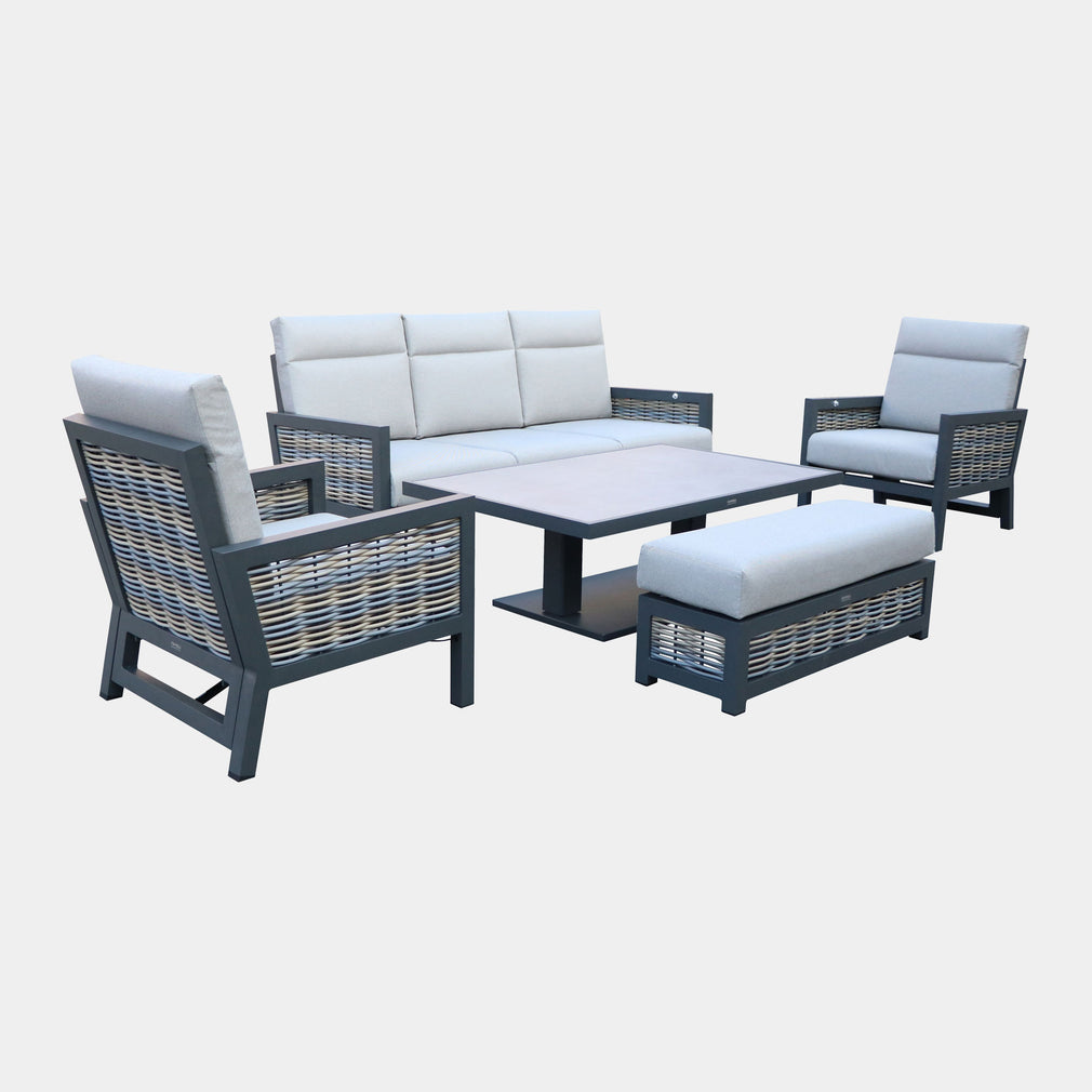 Key Largo - 3 Seat Garden Sofa Set With Rising Table, Aluminium