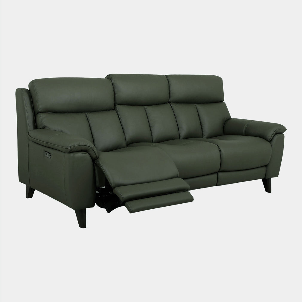 Connecticut - 3 Seat Power Recliner Sofa Leather, Olive Green