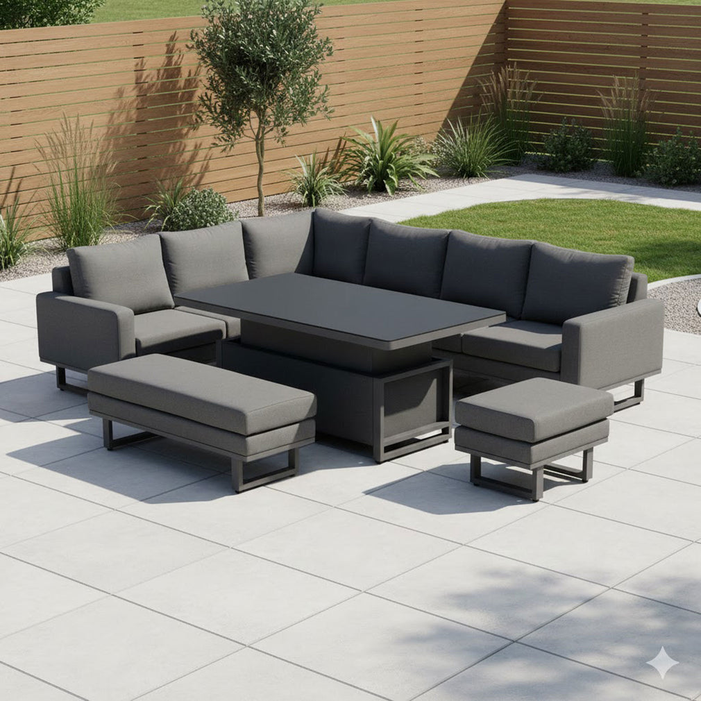 Coral Gables - Corner Garden Dining Set & Rising Table, Dark Grey