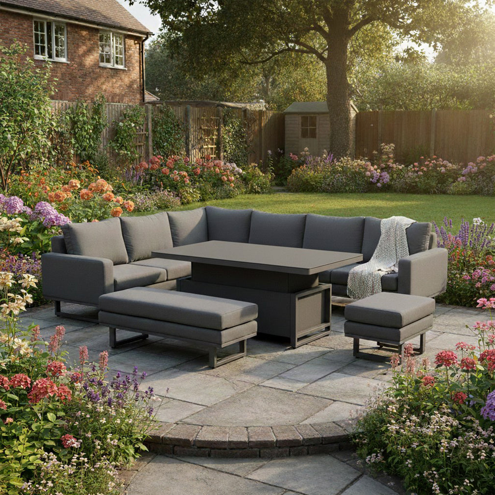 Coral Gables - Corner Garden Dining Set & Rising Table, Dark Grey