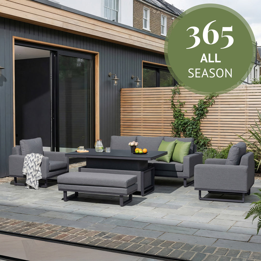 Coral Gables - 3 Seat Garden Sofa Dining Set With Rising Table, Dark Grey Aluminium