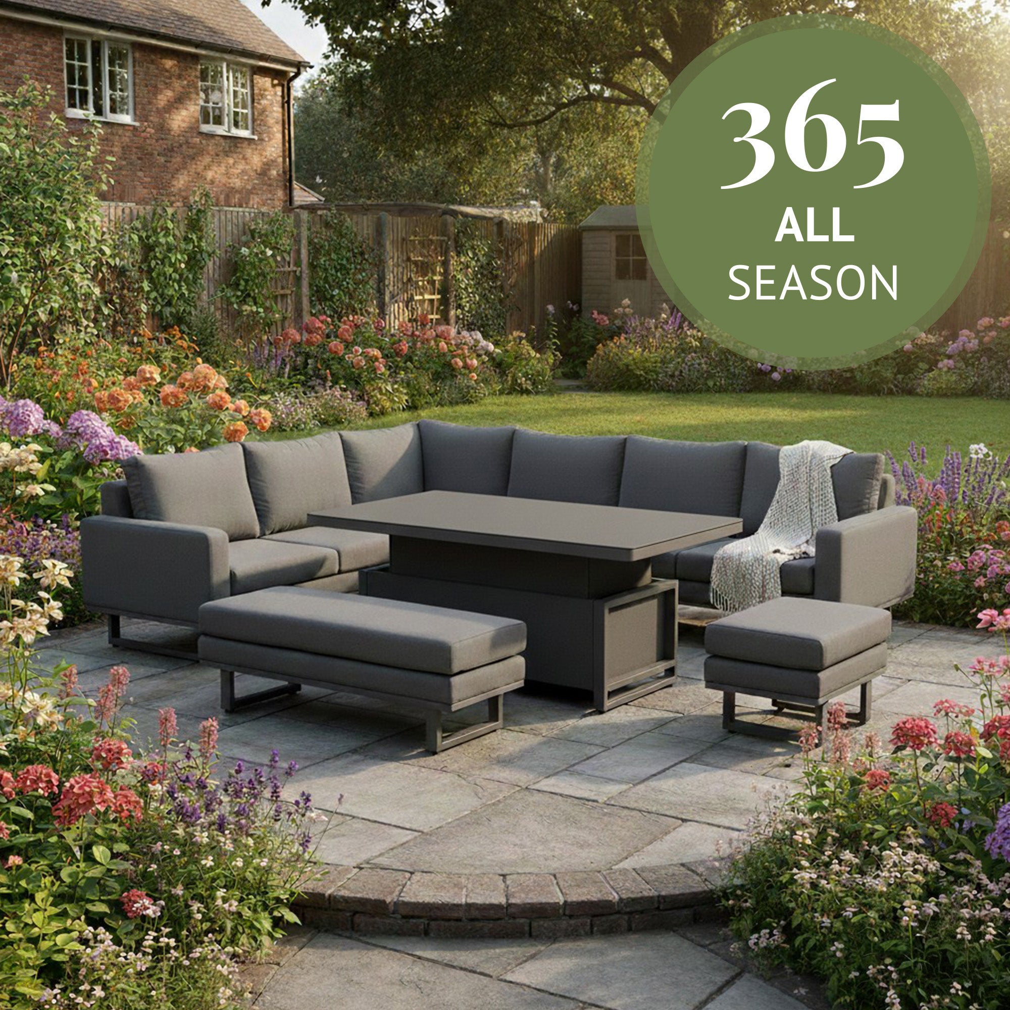 Coral Gables - Corner Garden Dining Set & Rising Table, Dark Grey