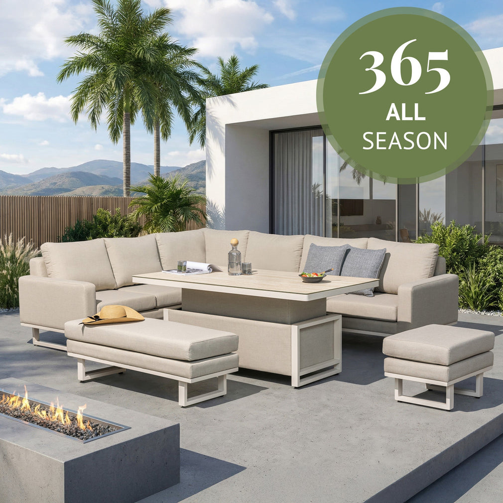 Coral Gables - Corner Garden Dining Set With Rising Table, Natural Aluminium