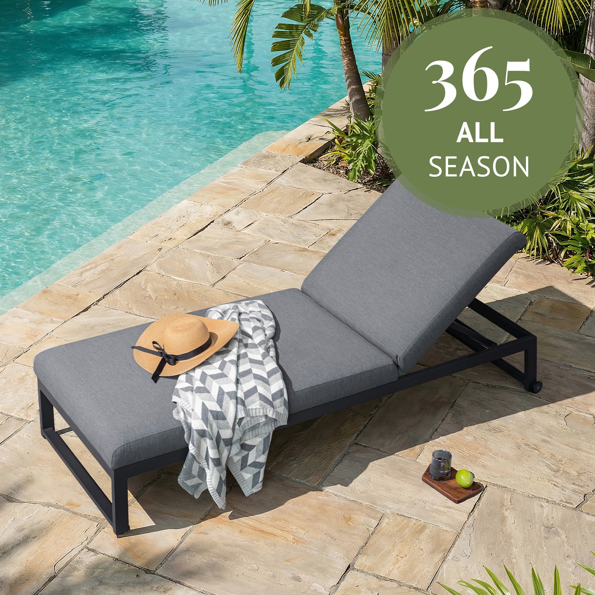 Coral Gables - Sun Lounger With Wheels, Dark Grey