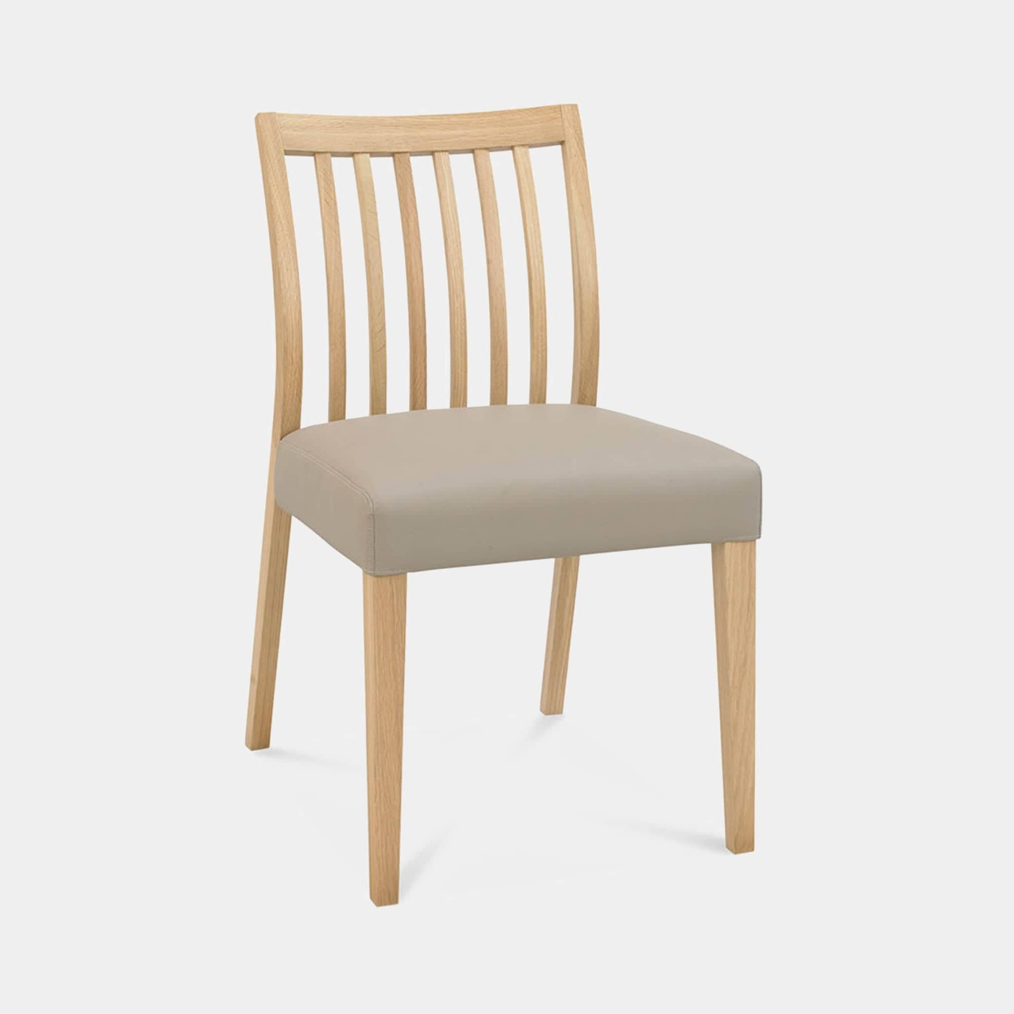 Bremen - Low Slat Back Dining Chair In Oak Finish With Grey Bonded Leather