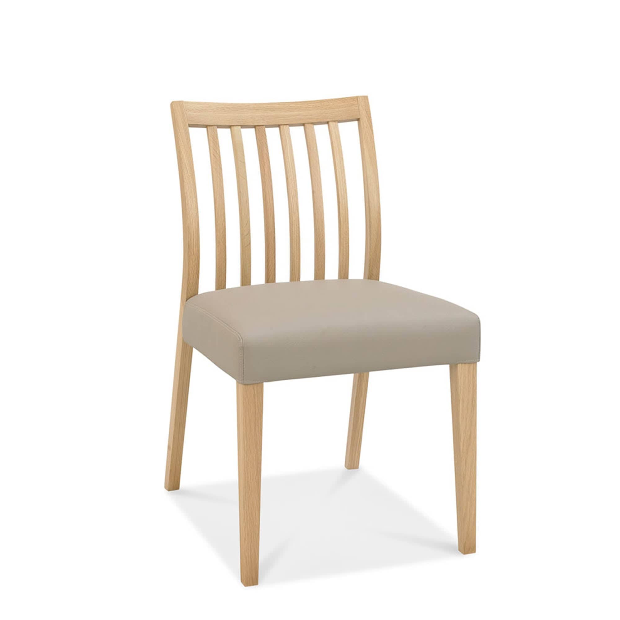 Bremen - Low Slat Back Dining Chair In Oak Finish With Grey Bonded Leather