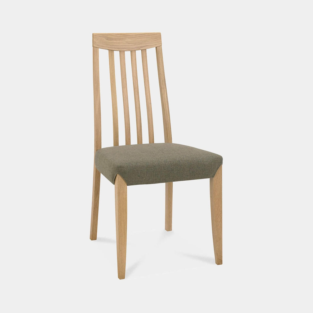 Bremen - Tall Slat Back Dining Chair In Oak Finish With Black Gold Fabric