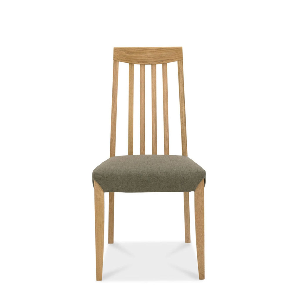 Bremen - Tall Slat Back Dining Chair In Oak Finish With Black Gold Fabric