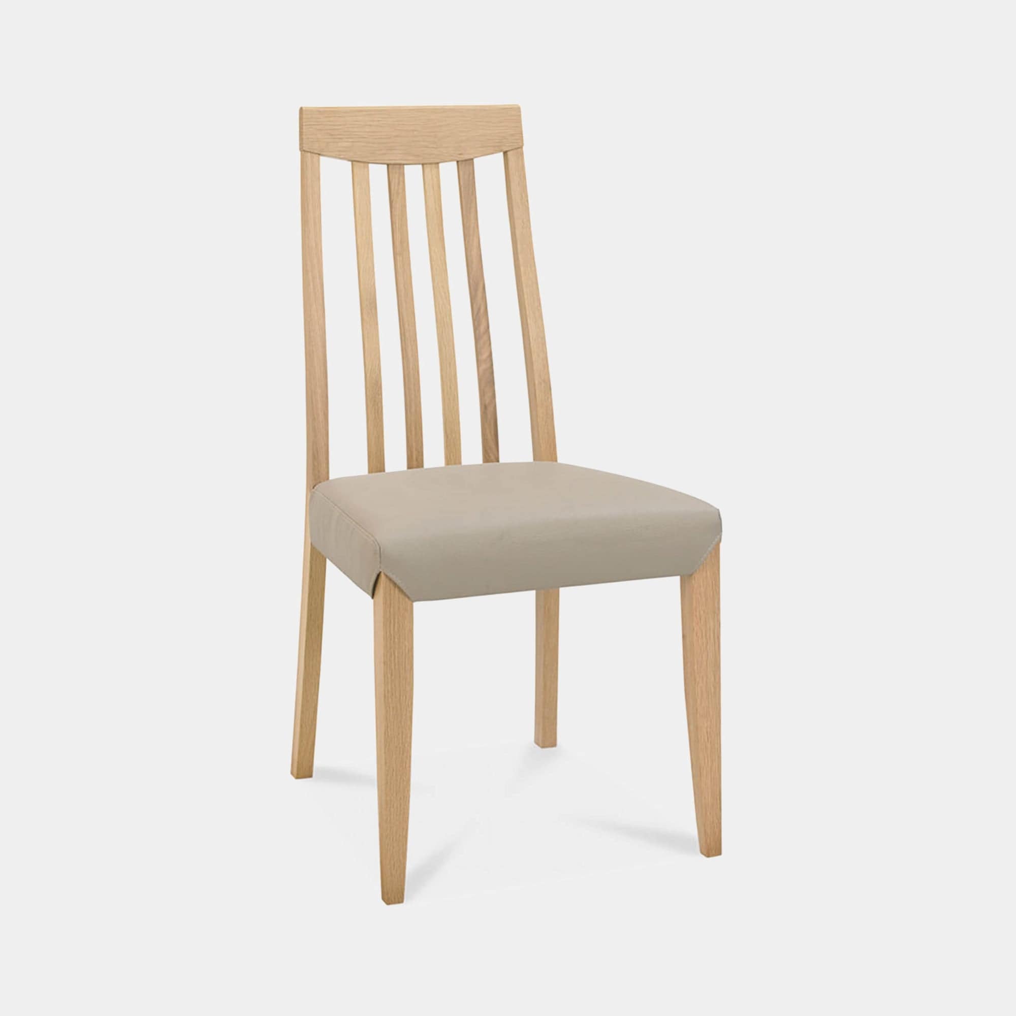 Bremen - Tall Slat Back Dining Chair In Oak Finish With Grey Bonded Leather