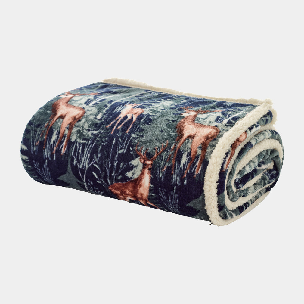 Winter Stag Navy - Large Throw 140x180cm