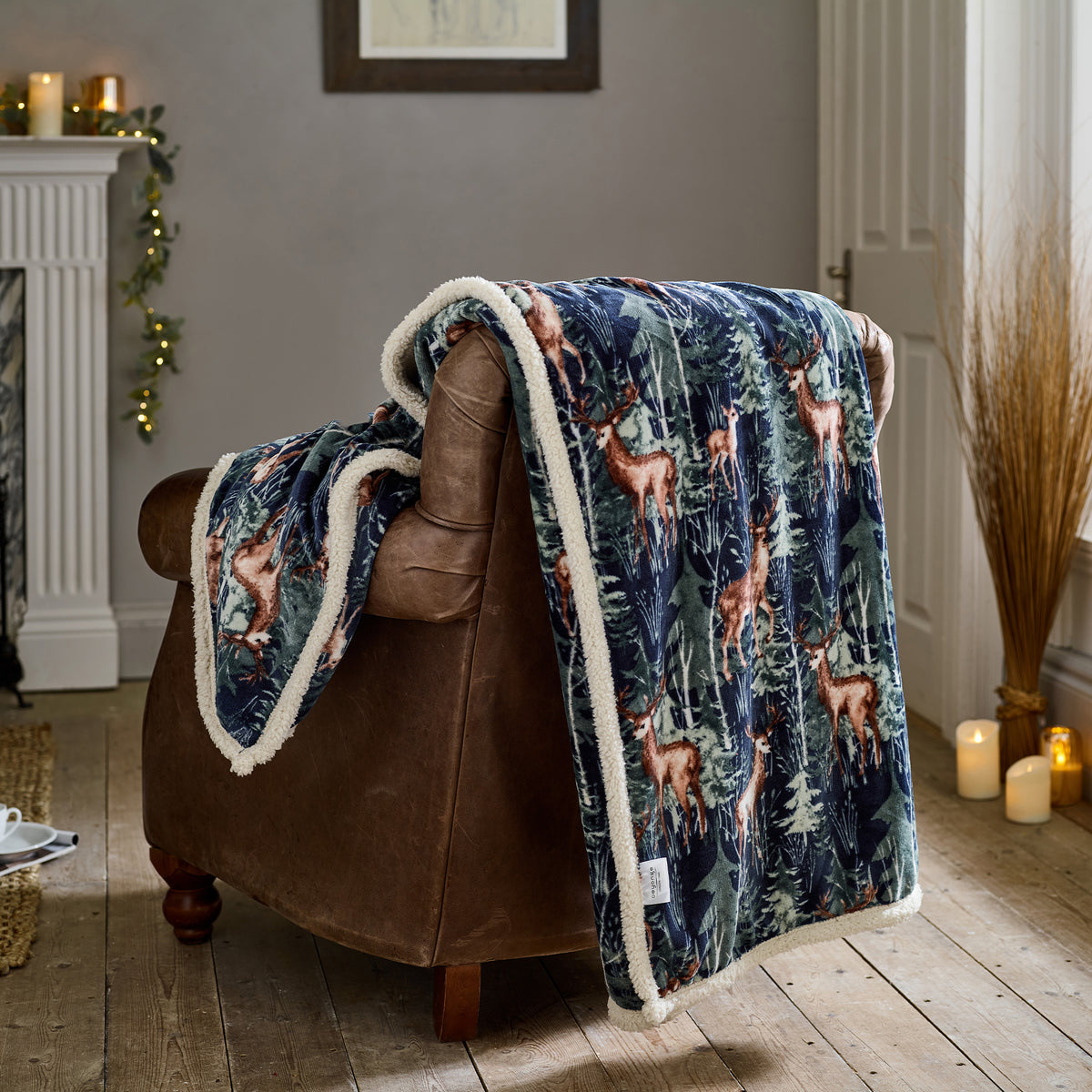 Winter Stag Navy - Large Throw 140x180cm