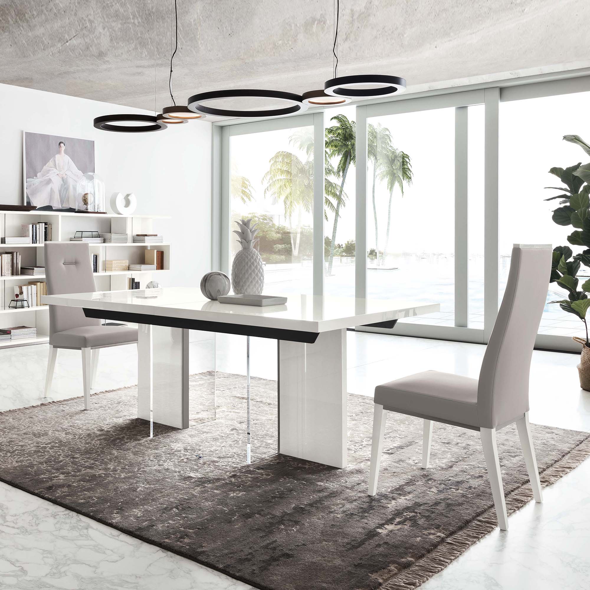 196cm Ext. Dining Table (extends to 250cm) In White High Gloss