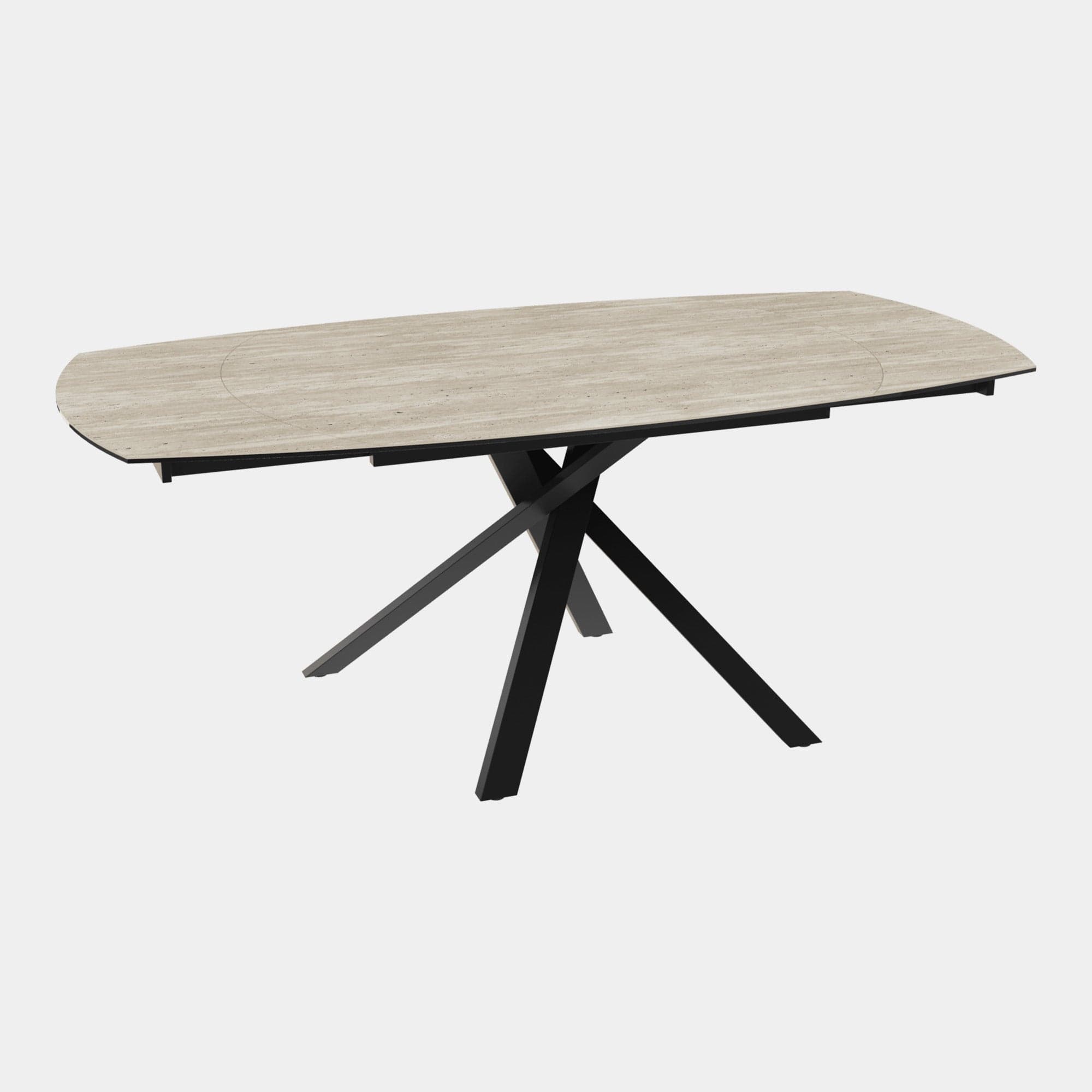 130cm Extending Dining Table In MA Matt Marble Ceramic With Black Steel Base