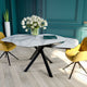 130cm Extending Dining Table In MA Matt Marble Ceramic With Black Steel Base