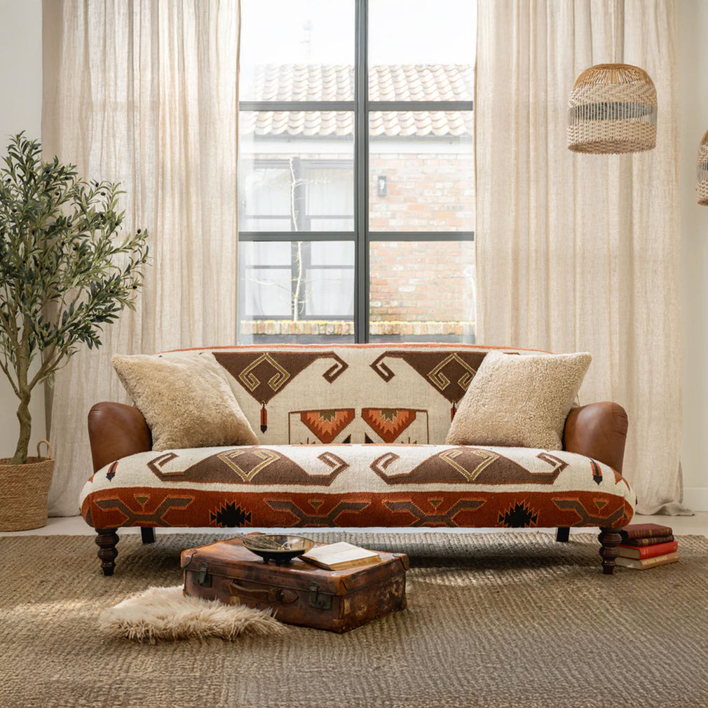 Dakota - 2 Seat Sofa, Sadler Walnut Leather and Mohican Fabric