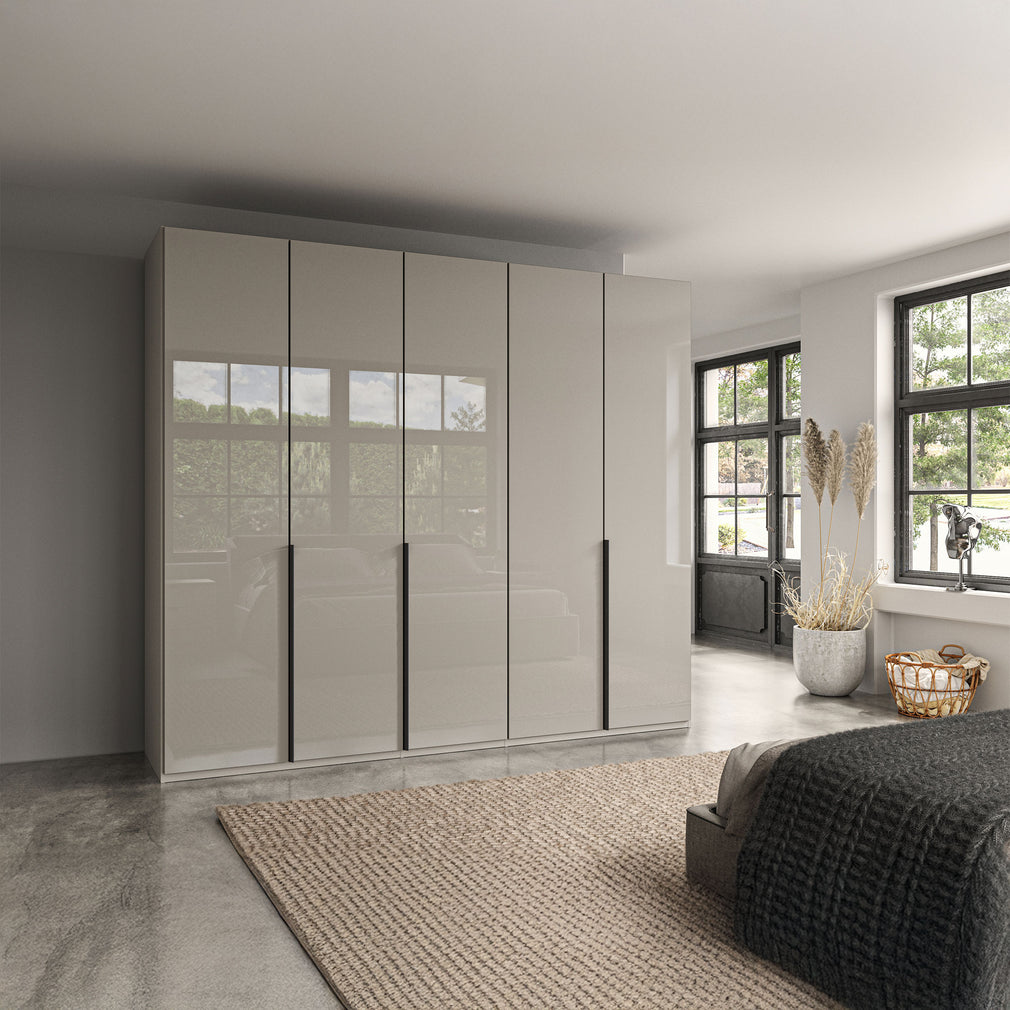 Varnell - 5 Door Glass Wardrobe Pebble Grey