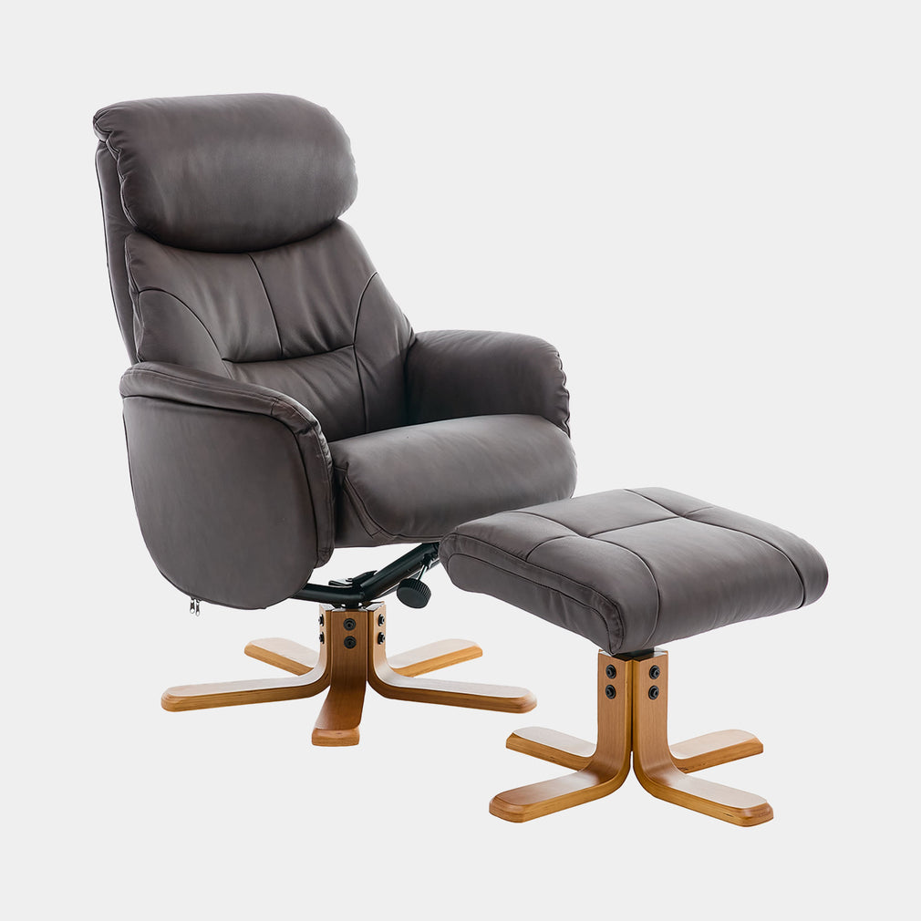 Cortina - Swivel Chair With Footstool, Leather Russet Leather