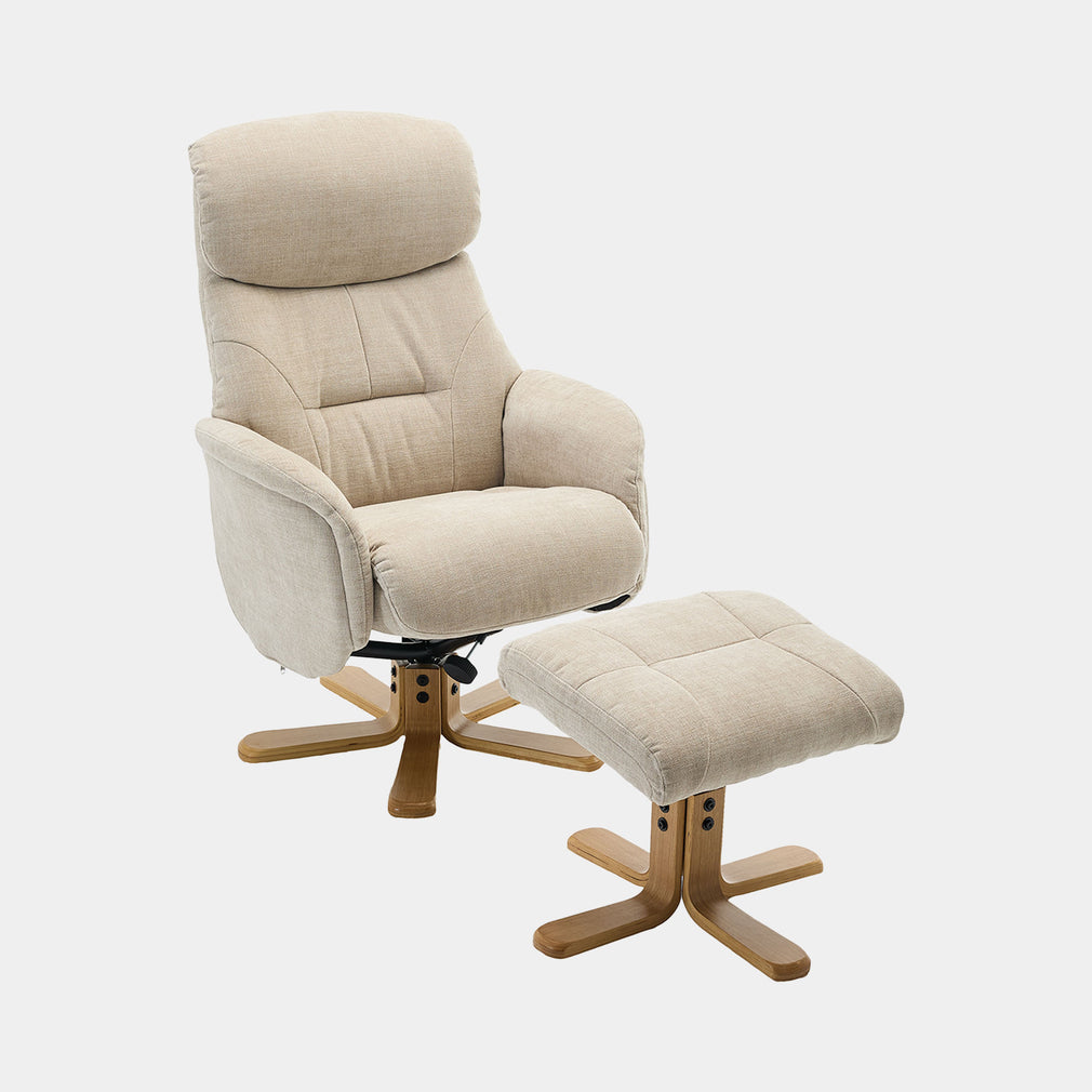 Cortina - Swivel Chair With Footstool, Fabric Seashell