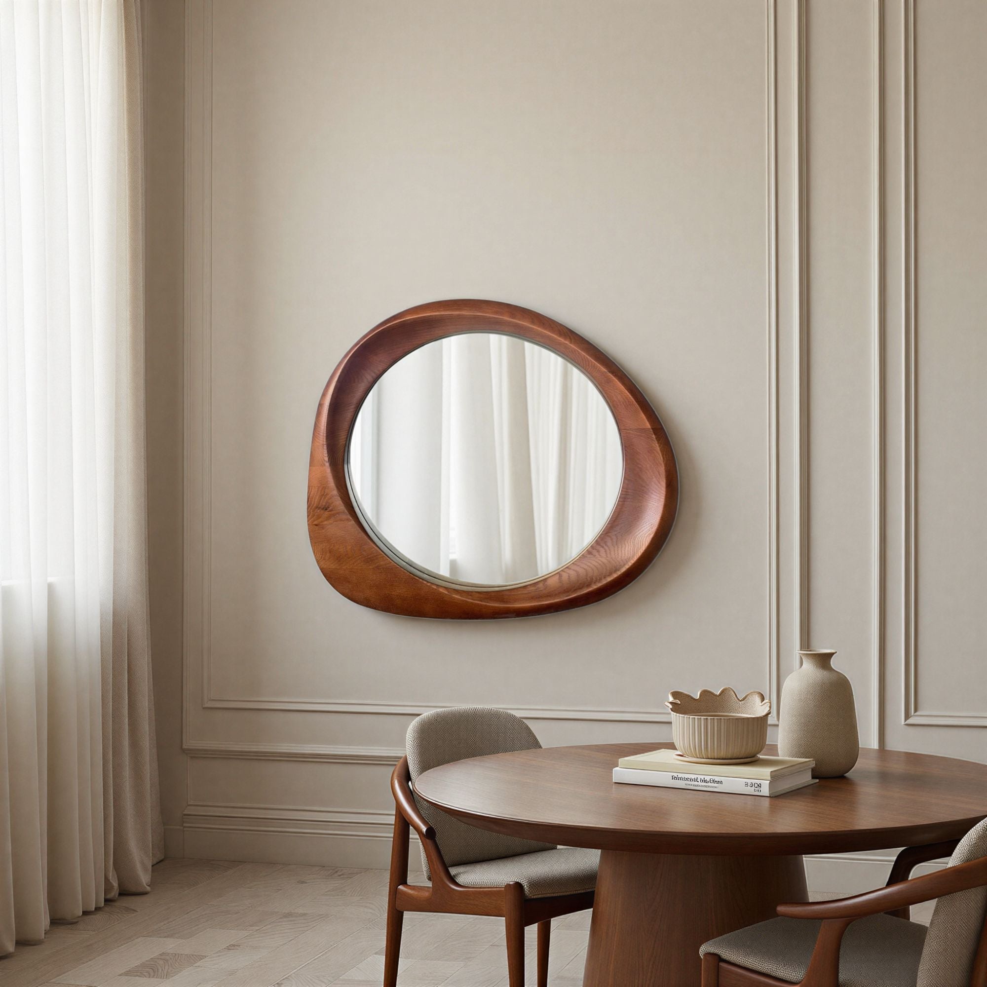 Lyndon - Round Wall Mirror, Walnut
