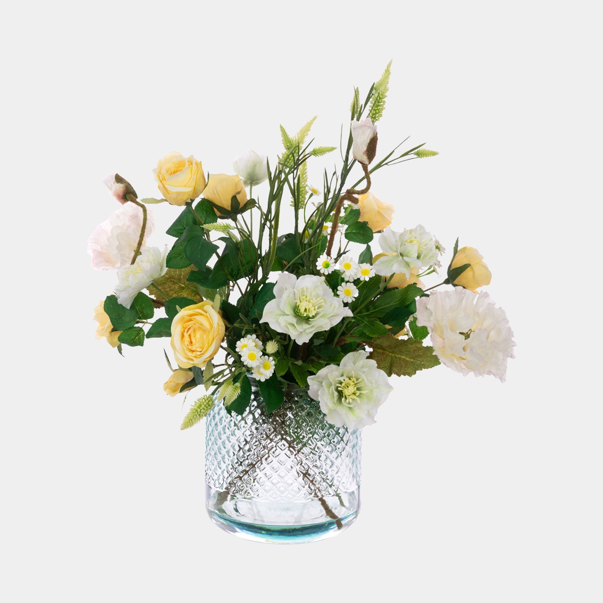 Bouquet - Meadow Yellow Rose & Glass Vase