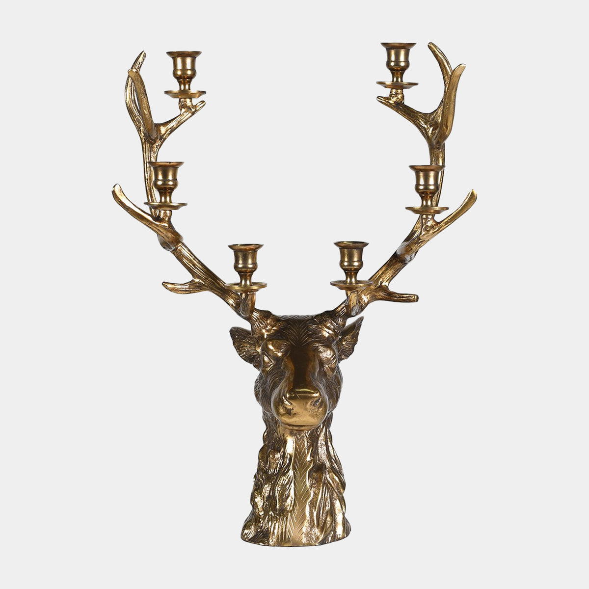 Brass Reindeer Christmas Candle Holder - 6 Arm Festive Candelabra