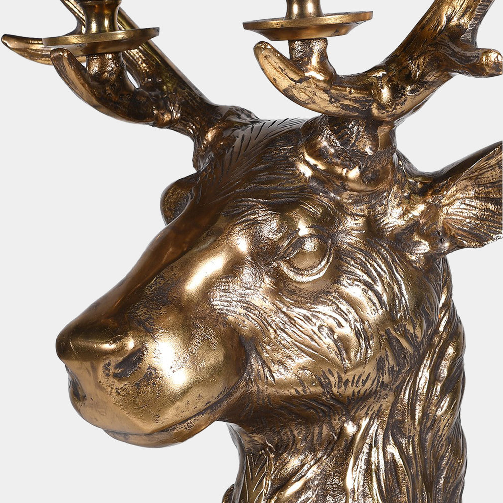 Brass Reindeer Christmas Candle Holder - 6 Arm Festive Candelabra