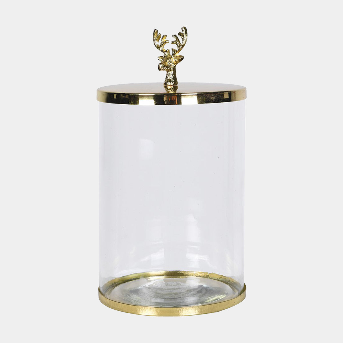 Christmas Reindeer Lidded Jar - Gold & Glass Festive Storage Decoration