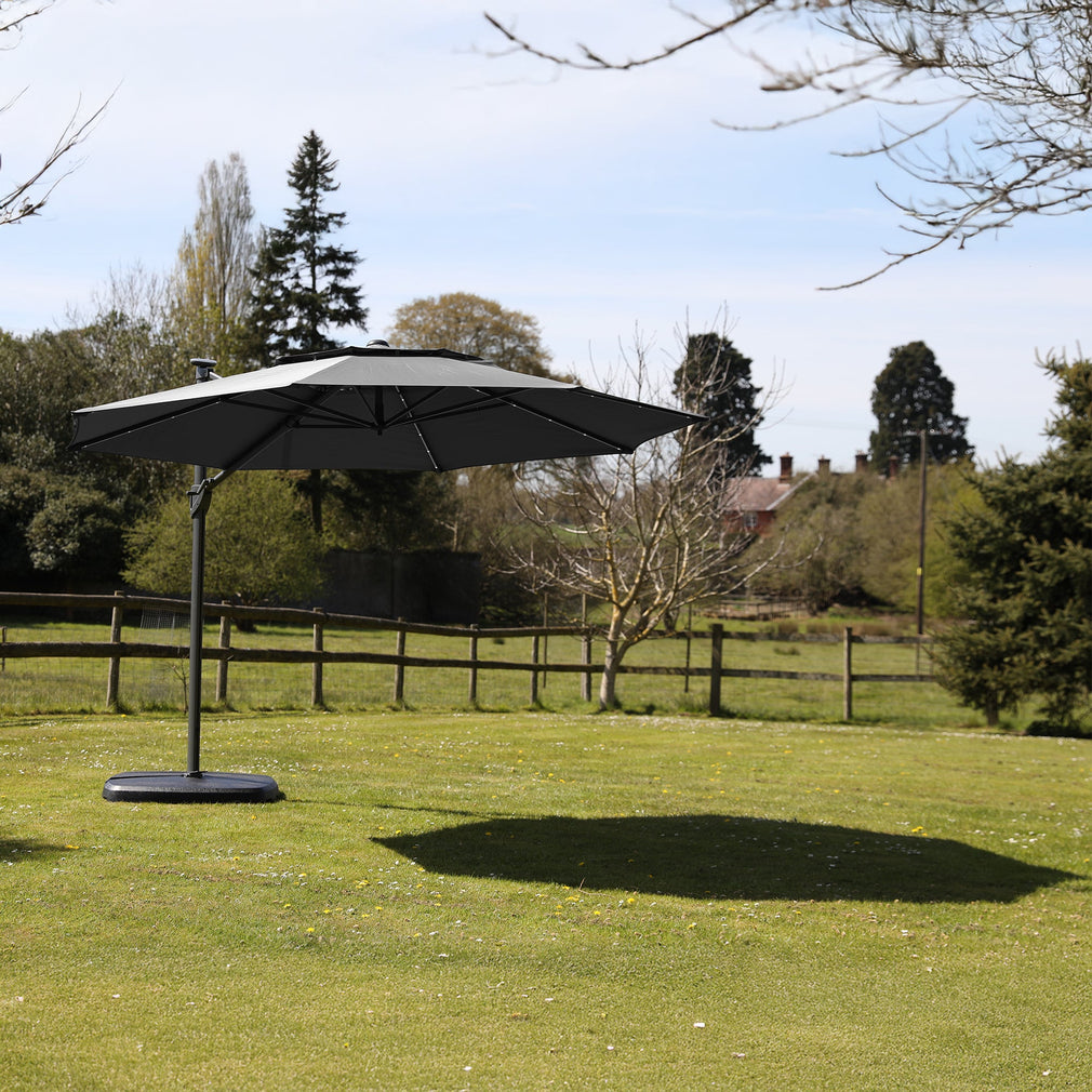 St Tropez - 3.3m Round Parasol in Grey With LED Lights, Cover & Base