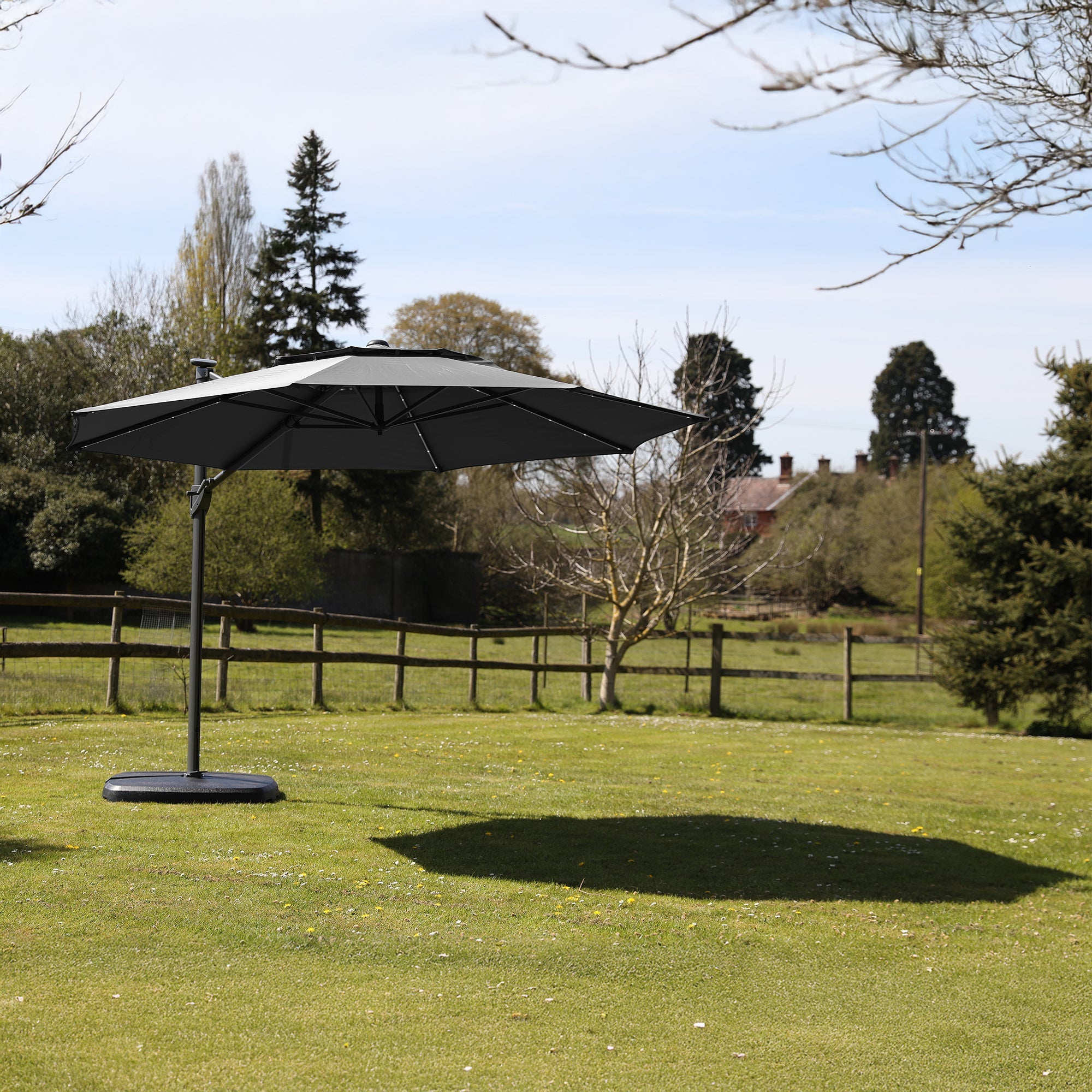 St Tropez - 3.3m Round Parasol in Grey With LED Lights, Cover & Base