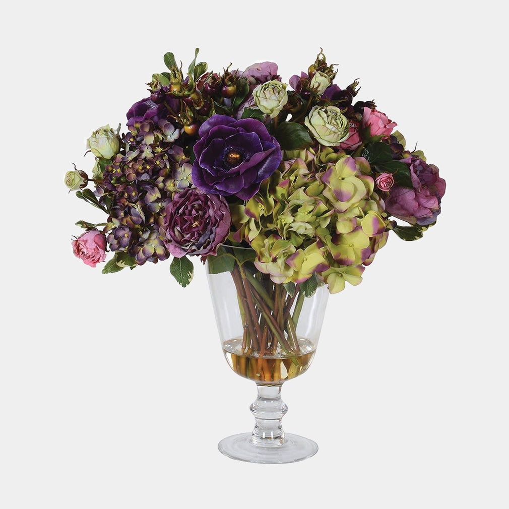 Artificial Amethyst Garden Bouquet in Urn Vase - Faux Floral Arrangement