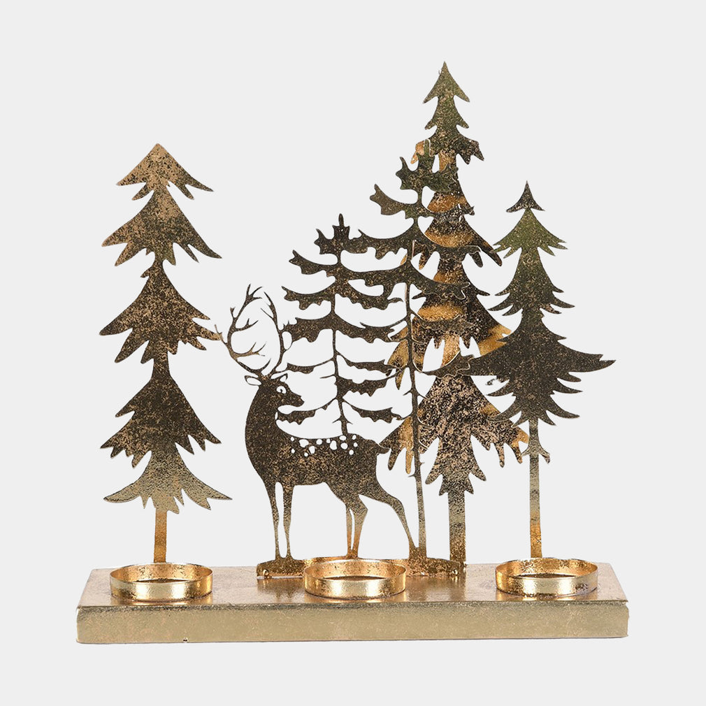 Enchanted Forest Candle Holder - Gold Reindeer Festive Decoration