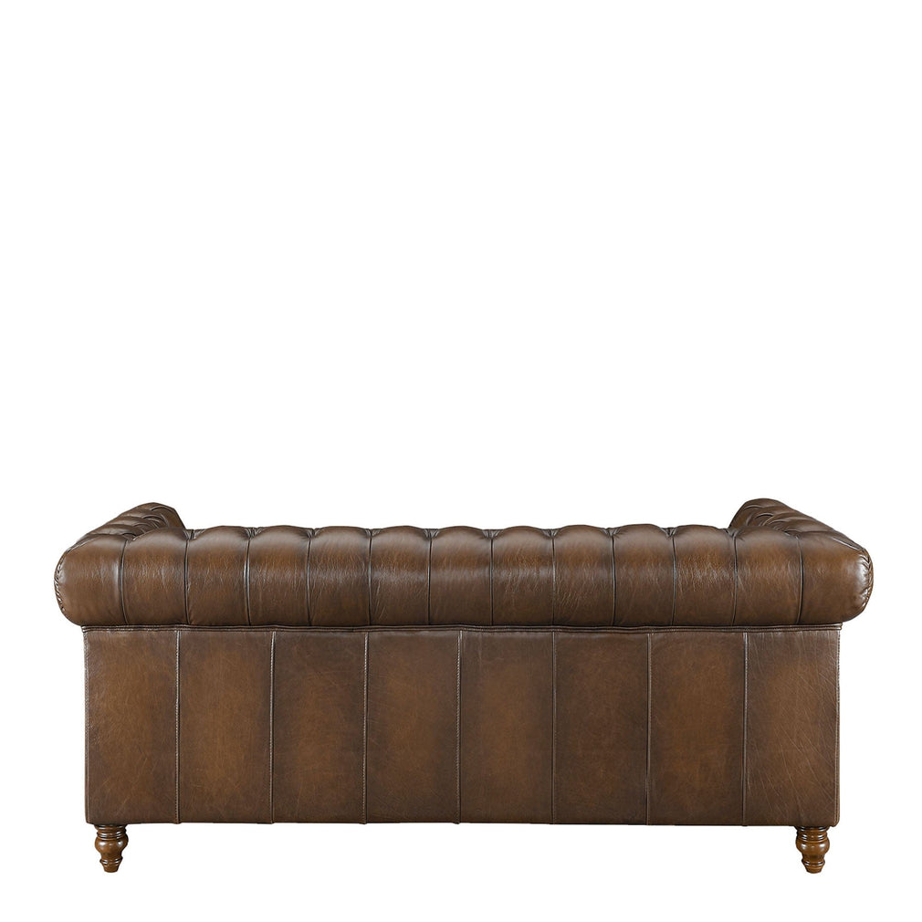 Churchill - 3.5 Seat Sofa In Leather Vintage LLS Cognac 1806/Antique Brass Studs With Mahogany Feet