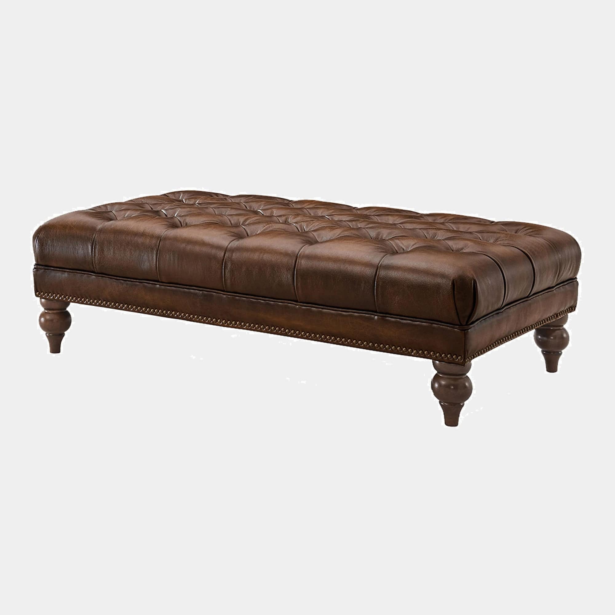Rectangular Footstool In Leather Vintage LLS Vintage Tabac 1807