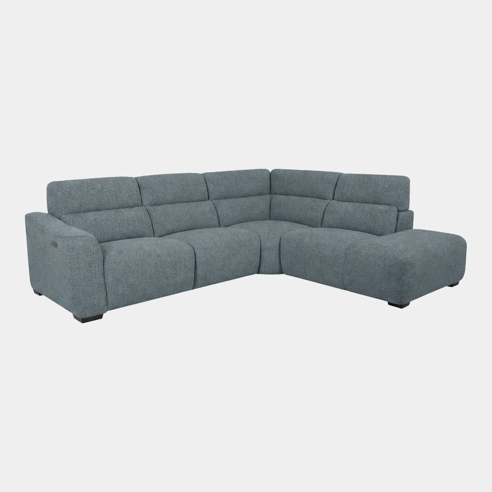 Malibu - RHF Power Recliner Corner Sofa, Fabric Hawaii Ocean - FAB-HAI-16
