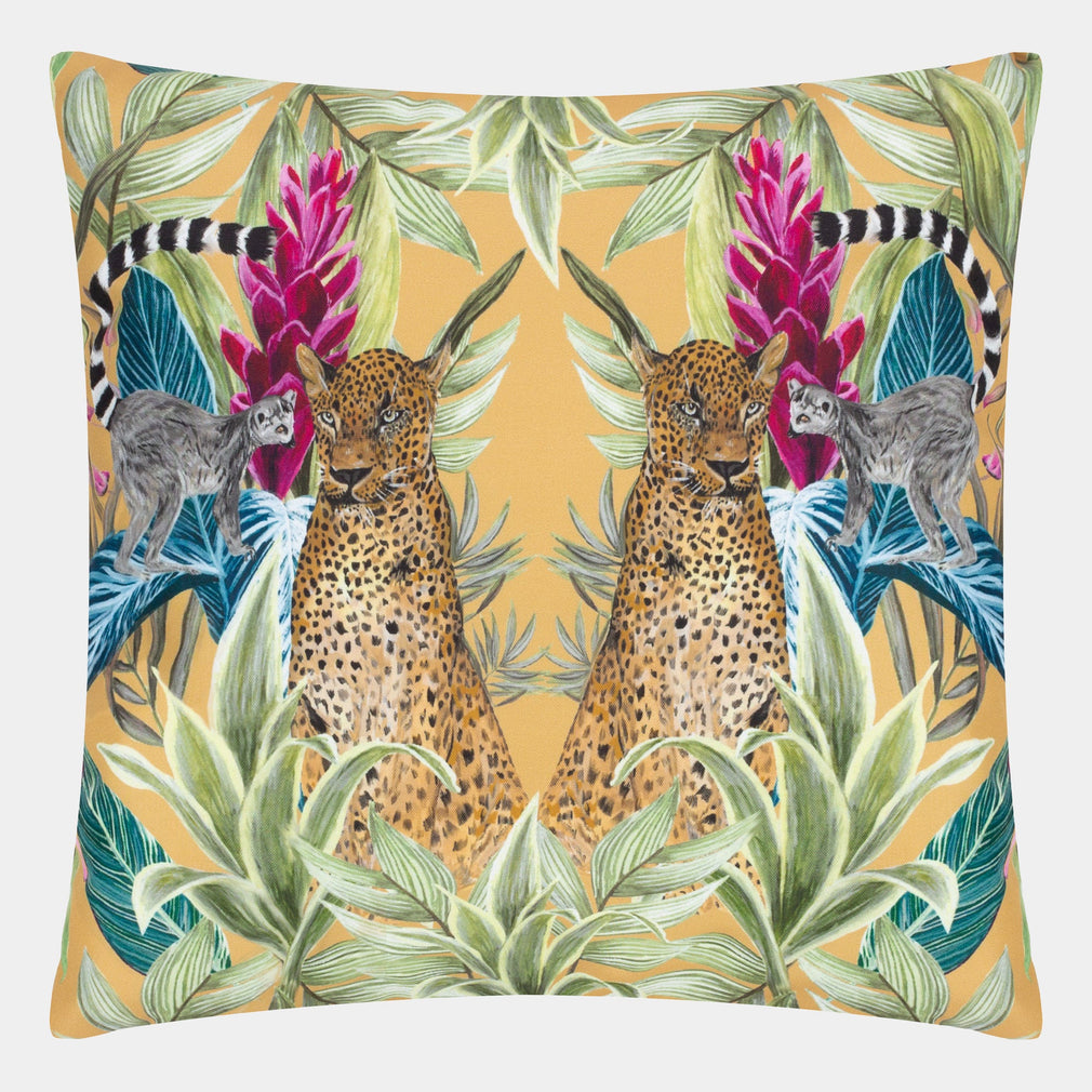 Kali Leopards - Yellow Outdoor Cushion 43x43cm