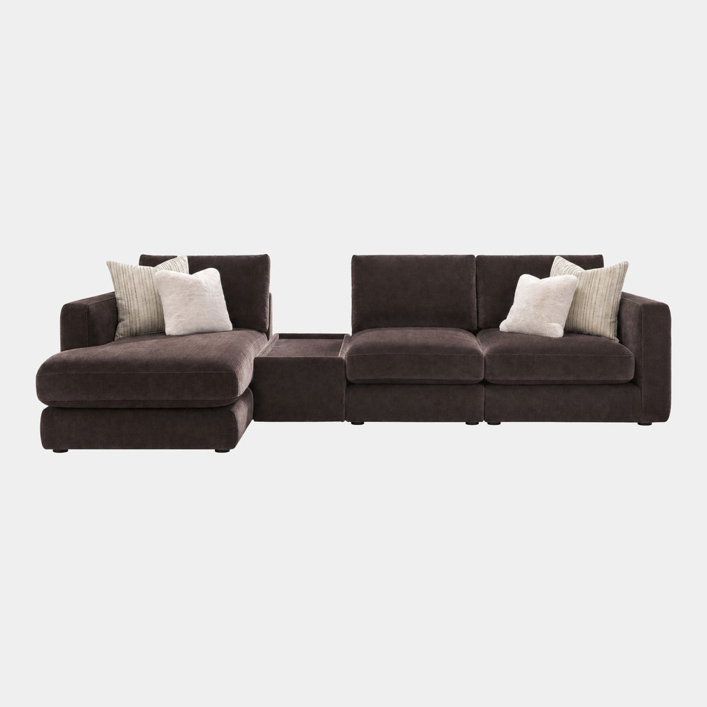Solace - LHF Large Chaise Sofa with Rectangular Glass Top Table, Fabric