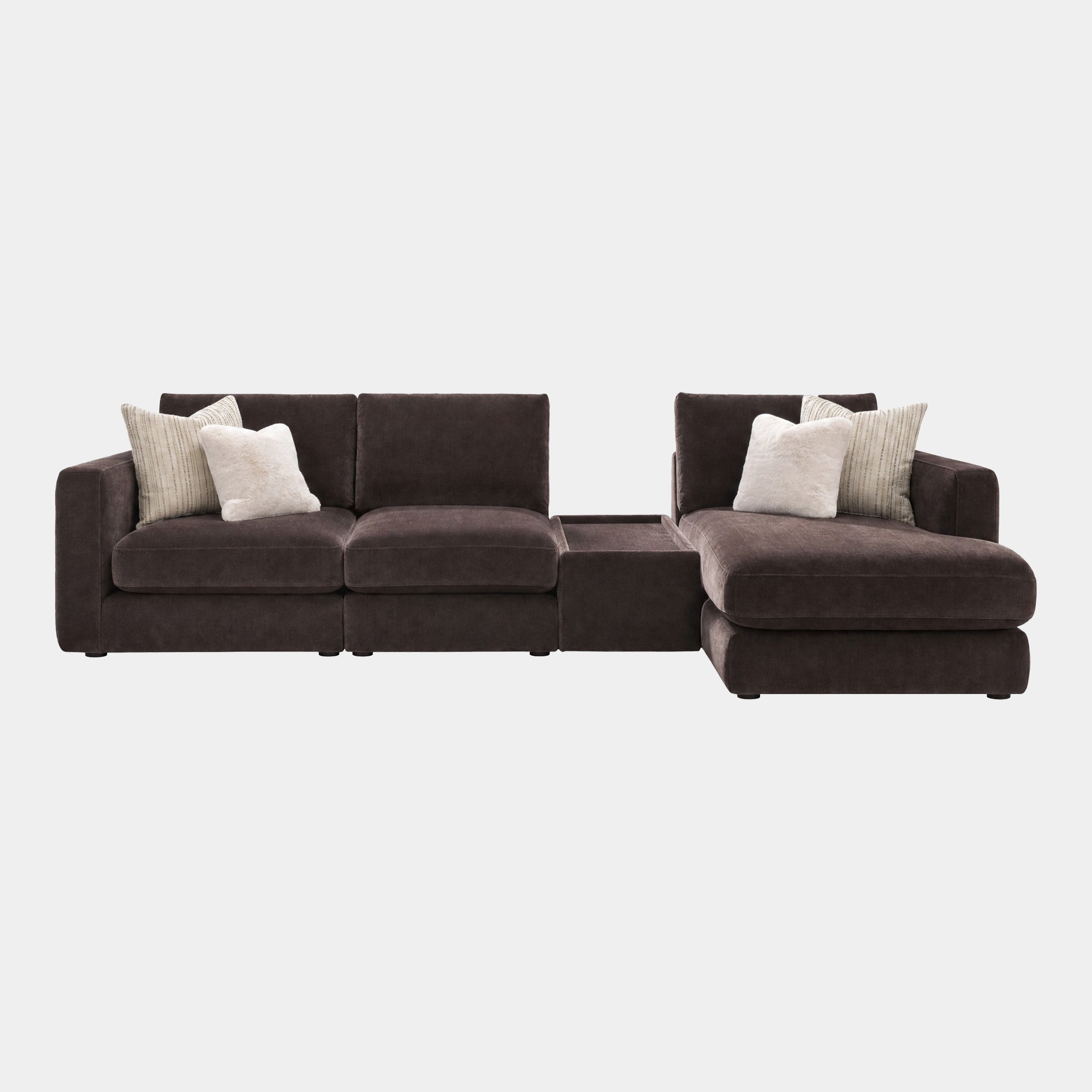 Solace - RHF Large Chaise Sofa with Rectangular Glass Top Table, Fabric