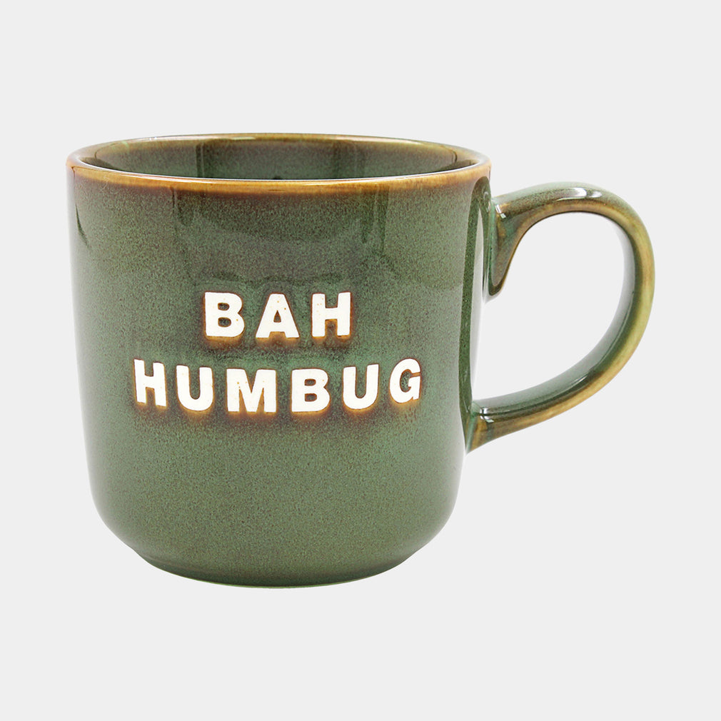 Bah Humbug Christmas Mugs Set of 4 - Festive Green Coffee Cups
