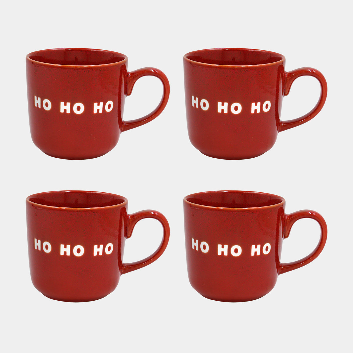 Ho Ho Ho Christmas Mugs Set of 4 - Festive Red Coffee Cups