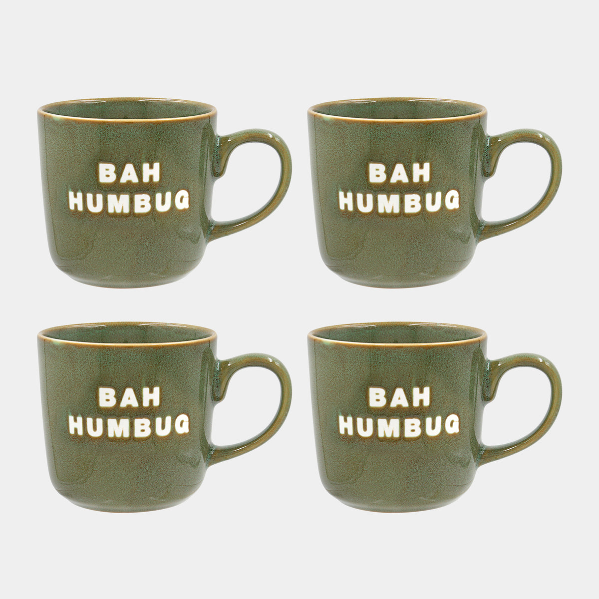 Bah Humbug Christmas Mugs Set of 4 - Festive Green Coffee Cups