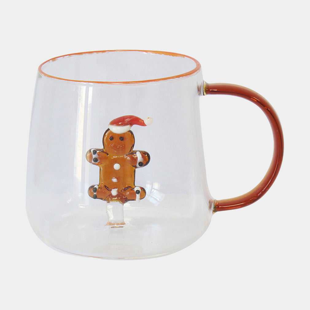 Gingerbread Glass Mugs Set of 4 - Festive Hot Chocolate & Coffee Cups