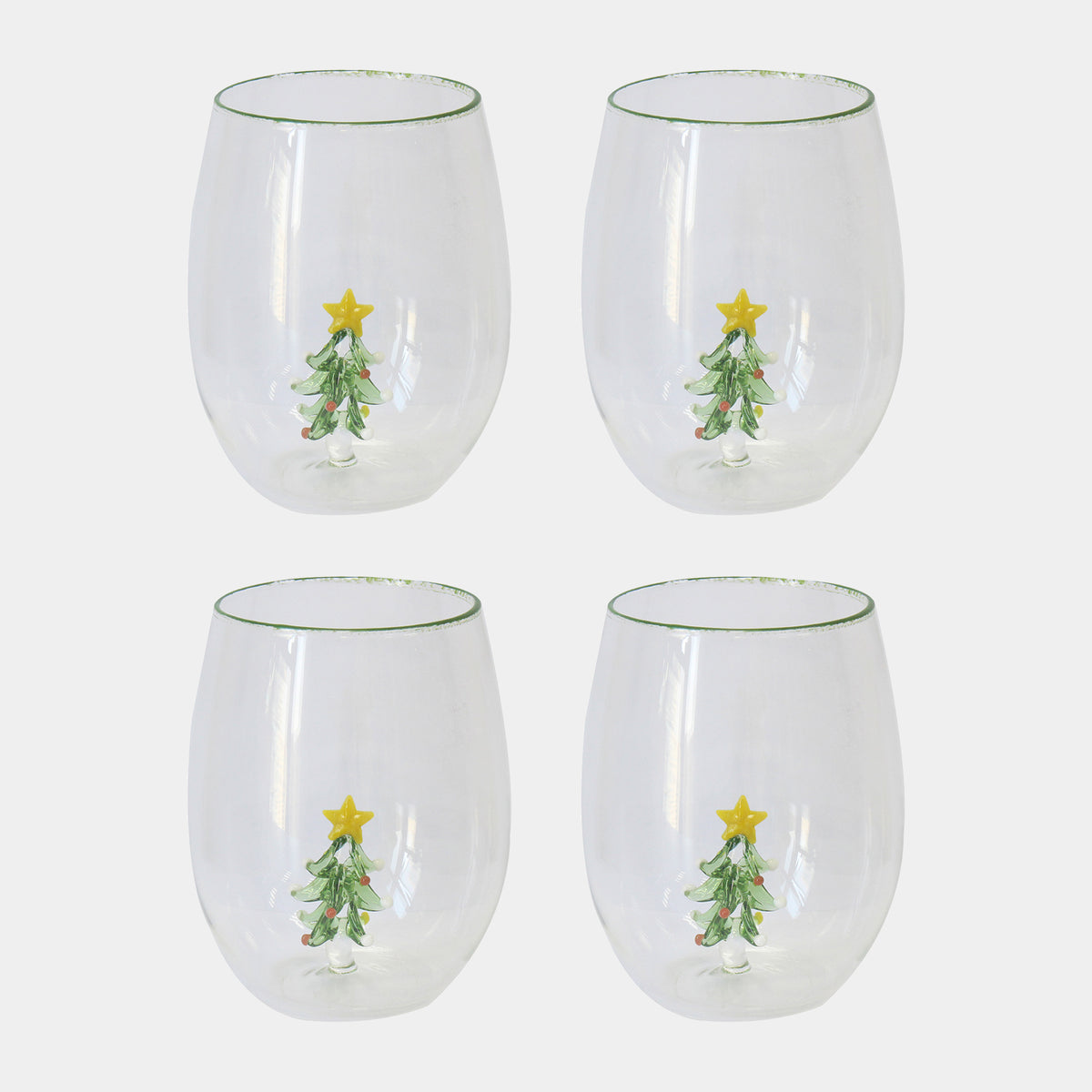 Christmas Tree Glass Tumblers Set of 4 - Festive Hot Chocolate & Cocktail Glasses