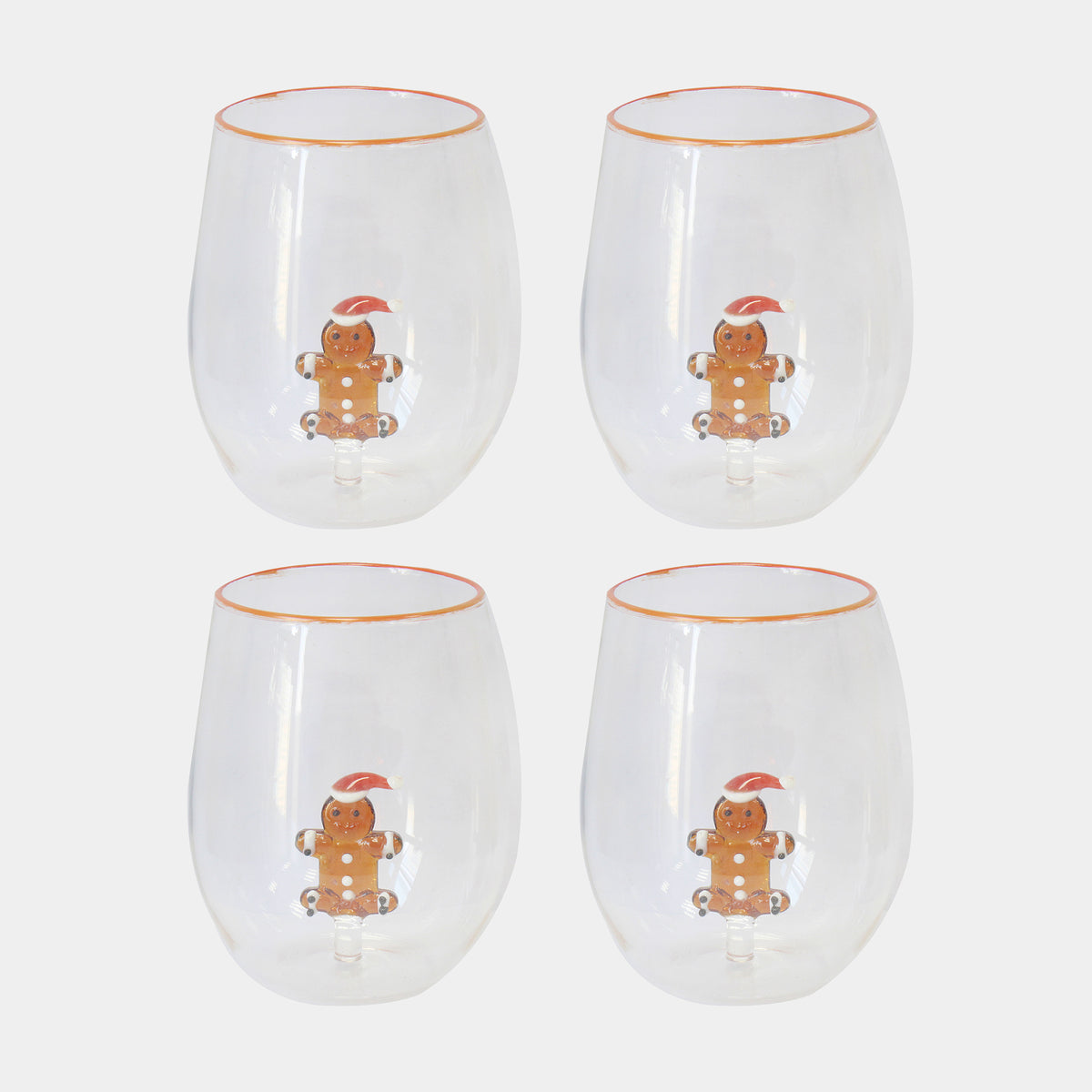 Gingerbread Glass Tumblers Set of 4 - Festive Hot Chocolate & Cocktail Glasses