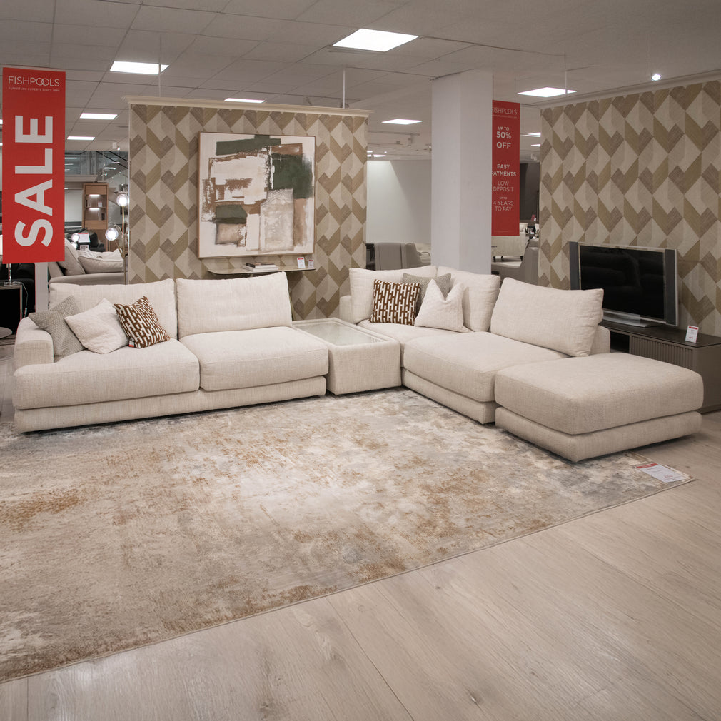 Linear - Large LHF Corner Group With Rectangular Glass Top Table With Stool, Fabric