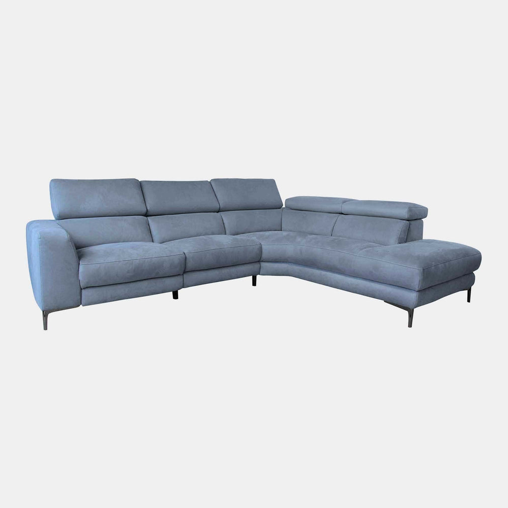 Bella - Corner Recliner Sofa With USB Function, Fabric MAD-08 Pacific Blue