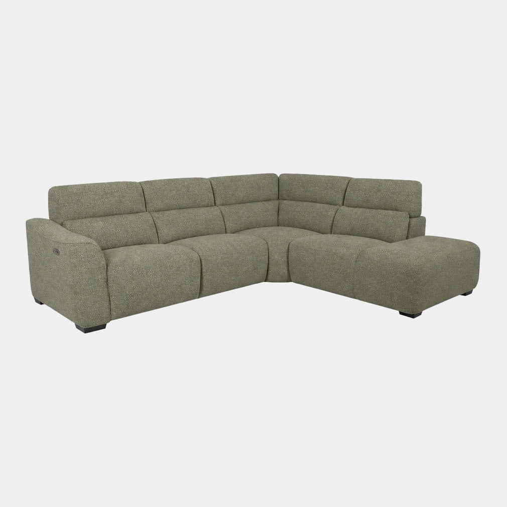 Malibu - RHF Power Recliner Corner Sofa, Fabric Mega Olive Green - FAB-MGA-11